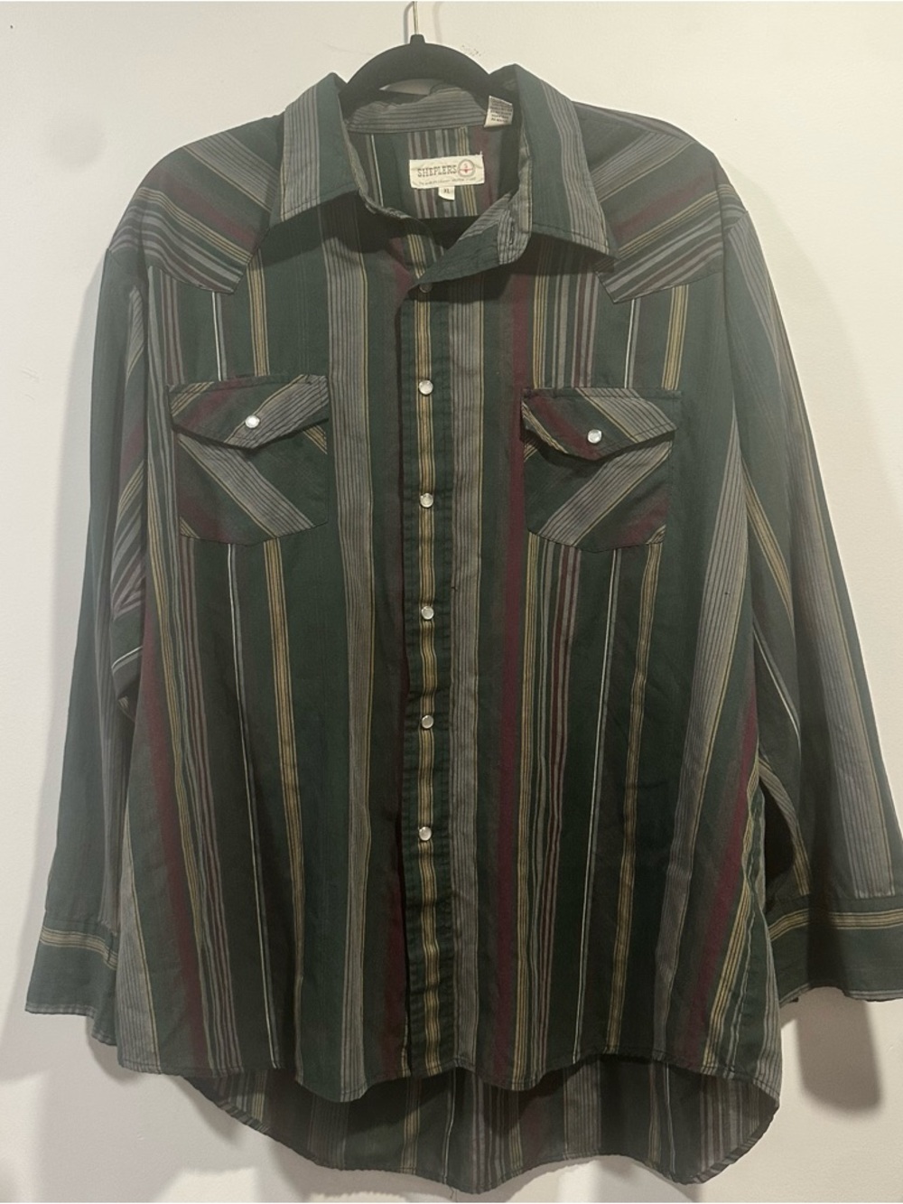Vintage sheplers XL Striped Button-Down Shirt - Green/Burgundy